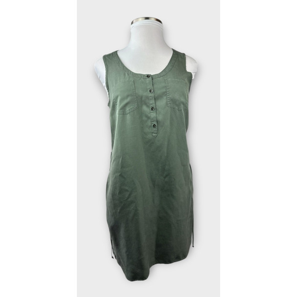 NWT Eddie Bauer Lightweight Tencel Dress Button Tie Belt Sleeveless Green Sz 12 - Picture 14 of 15